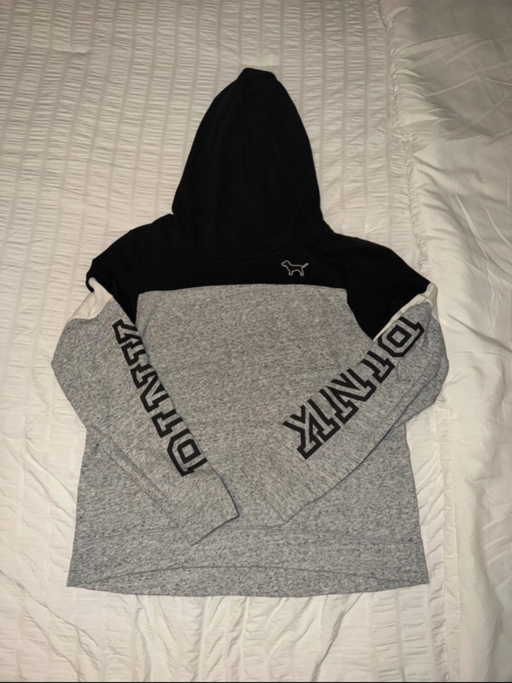PINK Victoria's Secret Gray & Black Pullover Hoodie with Logo Sleeves